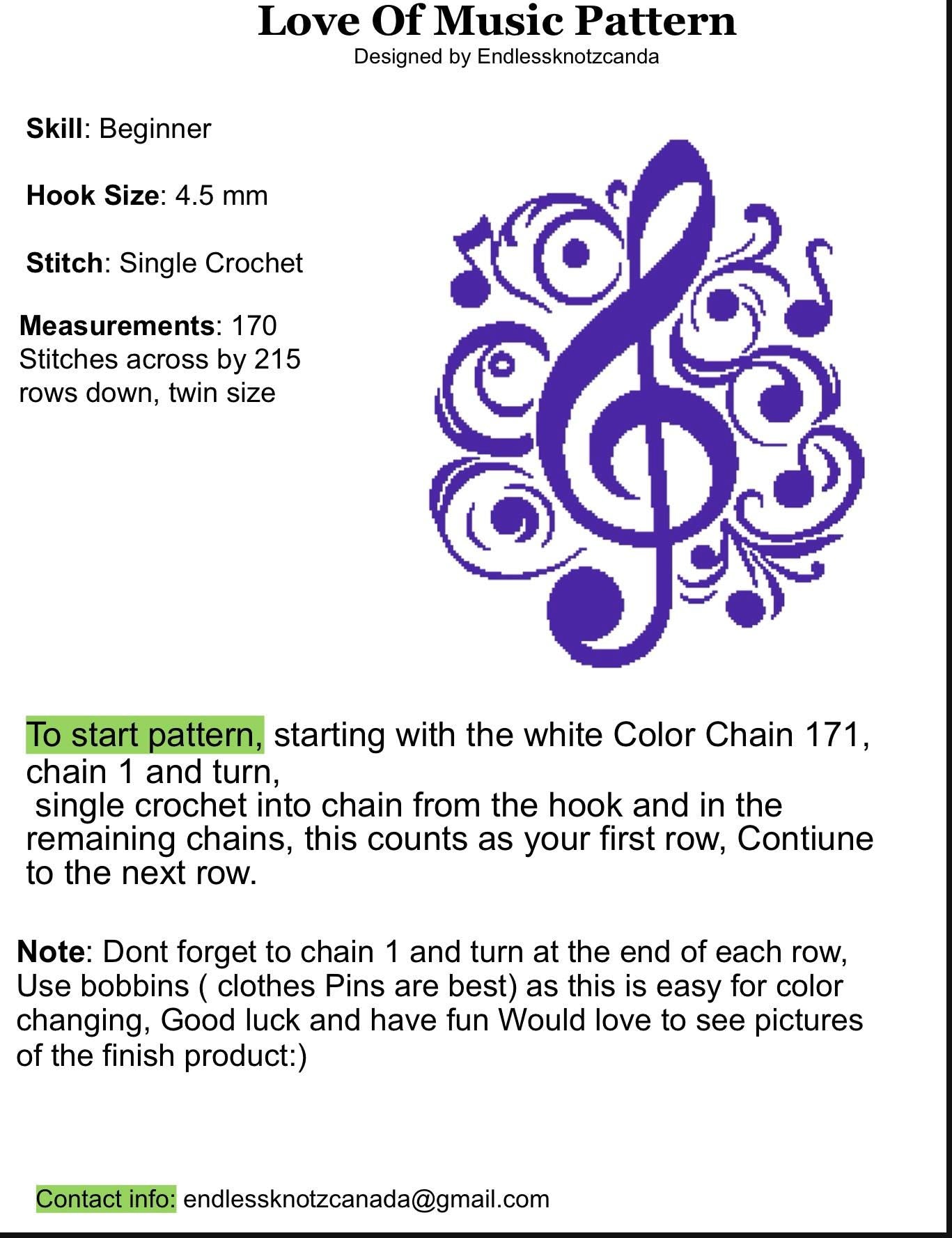 Love Of Music Crochet Graphghan Pattern, Valentines Graphghan