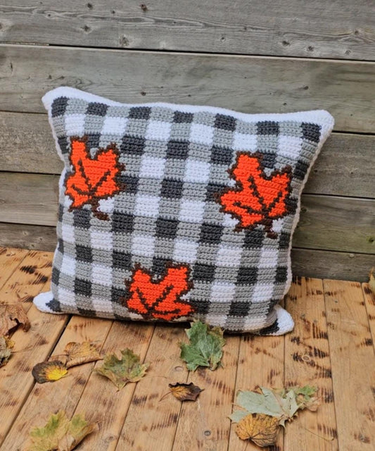 Plaid Leaves Crochet Graphghan Pillow