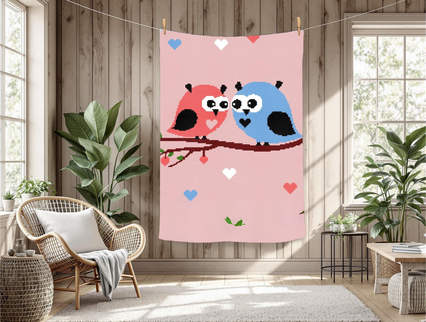 Birds of Love Graphghan Pattern- Valentines Day, Love