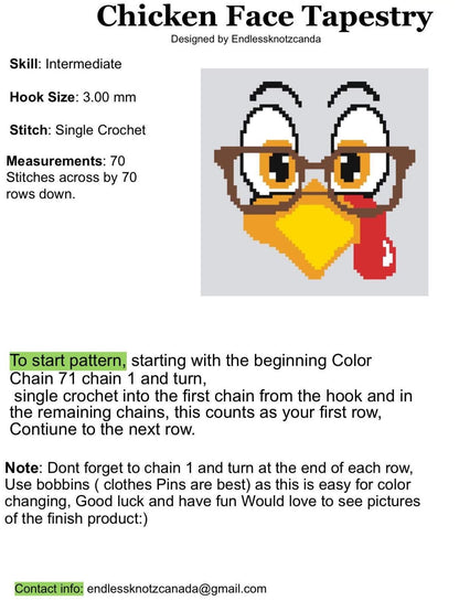 Chicken Face Tapestry Crochet Graphghan Pattern