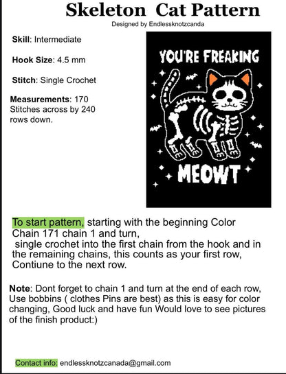 Skeleton Cat Crochet Graphghan Pattern