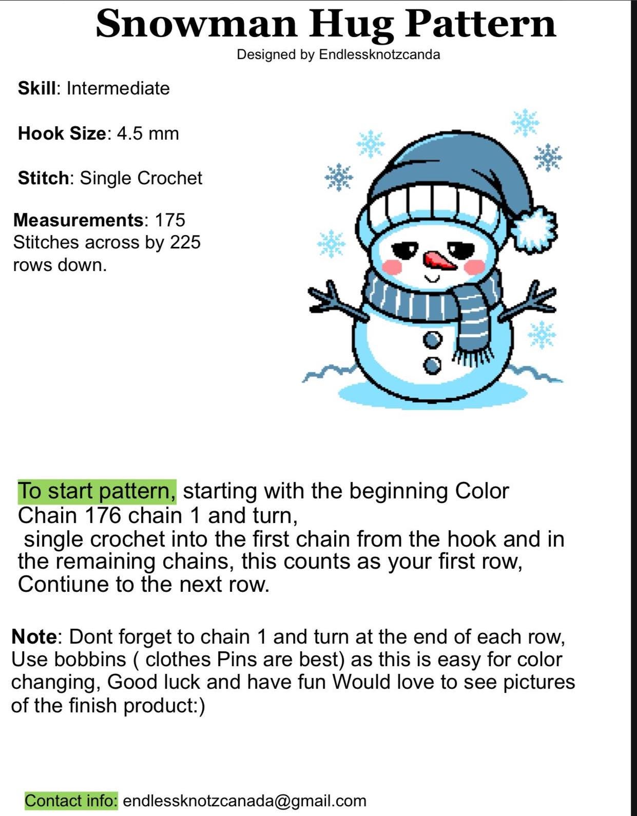 Snowman Hug Crochet  Graphghan Pattern