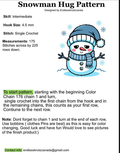 Snowman Hug Crochet  Graphghan Pattern